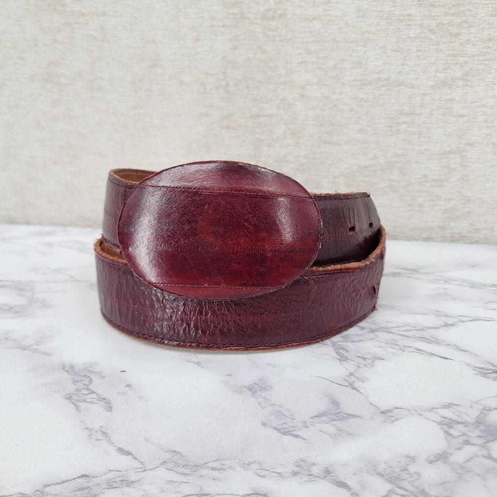 Herencia Vintage Men's Burgundy Eel Skin Leather Belt Exotic
